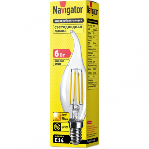 Светодиодная лампа свеча Navigator 61 355 NLL-F-FC35-6-230-2.7K-E14, цена за 1 шт