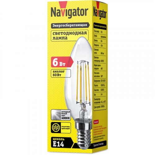 Светодиодная лампа свеча Navigator 61 356 NLL-F-C35-6-230-4K-E14, цена за 1 шт