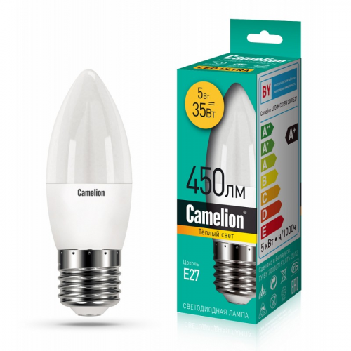 Camelion LEDRB/5-C35/830/E27 (Эл.лампа светодиодная 5Вт 220В, LED-M C37 5W 3000K E27), цена за 1 шт