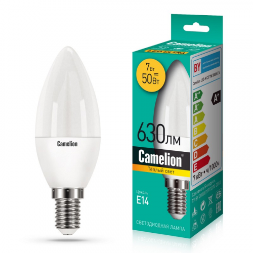 Camelion LEDRB/7-C35/830/E14 (Эл.лампа светодиодная 7Вт 220В, LED-M C37 7W 3000K E14), цена за 1 шт