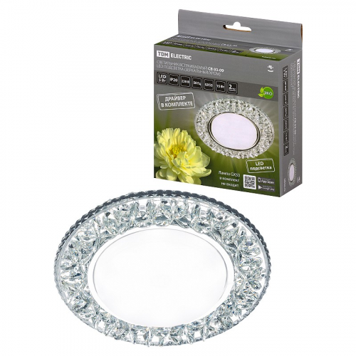 Светильник встраиваемый СВ 03-09 GX53 230В LED подсветка 5 Вт зеркальный/хром TDM, цена за 1 шт