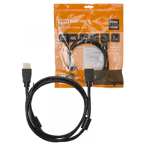 Кабель АВК 3 HDMI - HDMI, v2.0, позолоченные контакты, с ферритами, 1,5 метра, TDM, цена за 1 шт