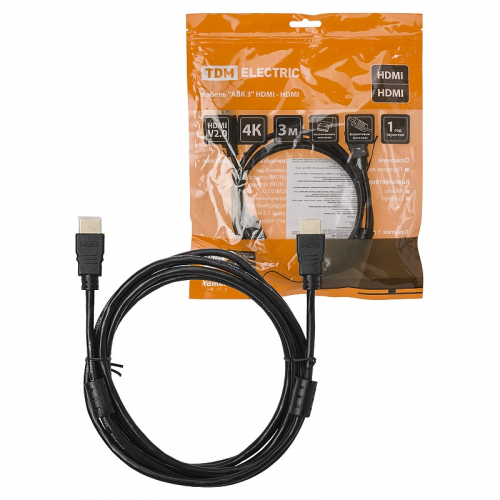 Кабель АВК 4 HDMI - HDMI, v2.0, позолоченные контакты, с ферритами, 3 метра, TDM, цена за 1 шт