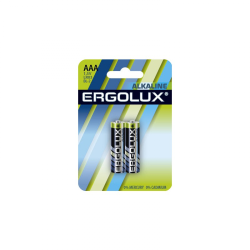 Ergolux Alkaline BL2 LR03 (LR03 BL-2, мизинчиковая батарейка ААА 1.5В) (упак. 2 шт.), цена за 1 упак