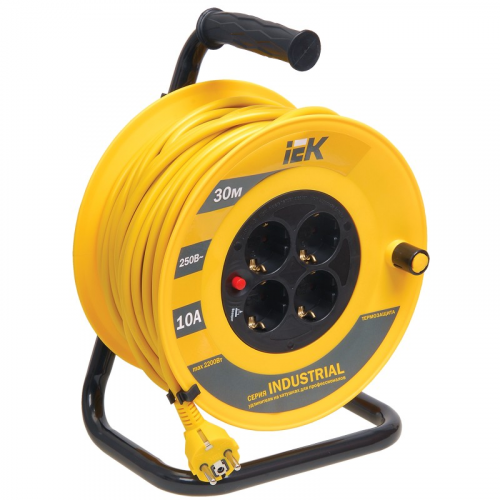 Катушка УК30 с термозащитой 4 места 2P+PE/30м 3х1,0мм2 INDUSTRIAL IEK, цена за 1 шт