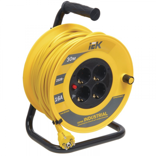 Катушка УК30 с термозащитой 4 места 2P+PE/30м 3х1,5мм2 INDUSTRIAL IEK, цена за 1 шт