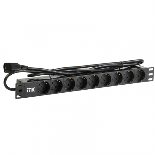 ITK PDU 9 розеток DIN49440 (нем. станд.) 1U, шнур 2м вилка IEC 320 C14, профиль из ПВХ, черный, цена за 1 шт