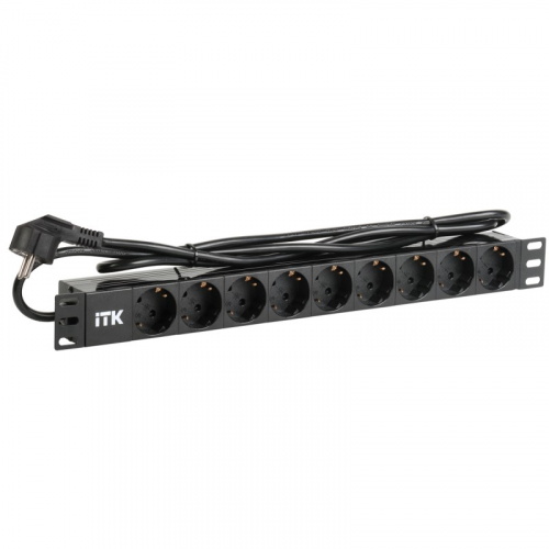 ITK PDU 9 розеток DIN49440 (нем. станд.) 1U, шнур 2м вилка DIN49441 (нем. станд.), профиль из ПВХ, черный, цена за 1 шт