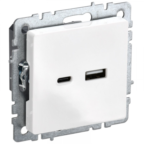 BRITE Розетка USB A+C 18Вт РЮ11-1-БрБ белый IEK, цена за 1 шт