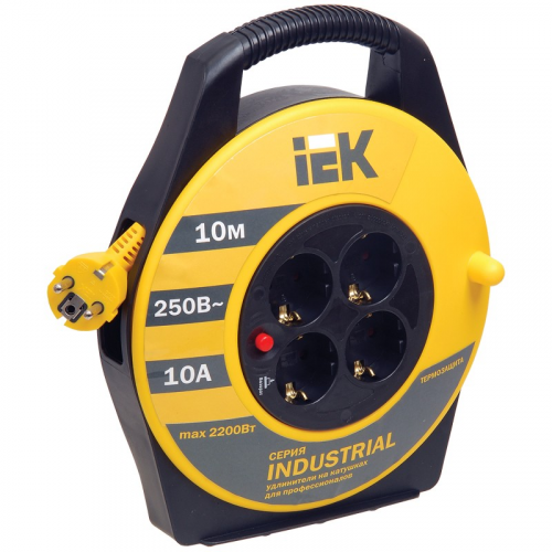 Катушка УК10 с термозащитой 4 места 2P+PE/10м 3х1,0мм2 INDUSTRIAL IEK, цена за 1 шт