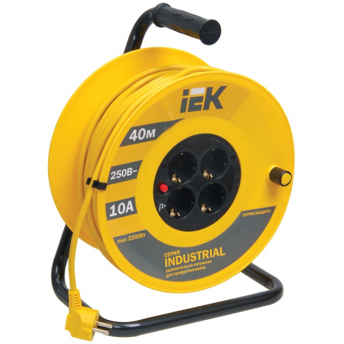 Катушка УК40 с термозащитой 4 места 2P+PE/40м 3х1,0мм2 INDUSTRIAL IEK, цена за 1 шт