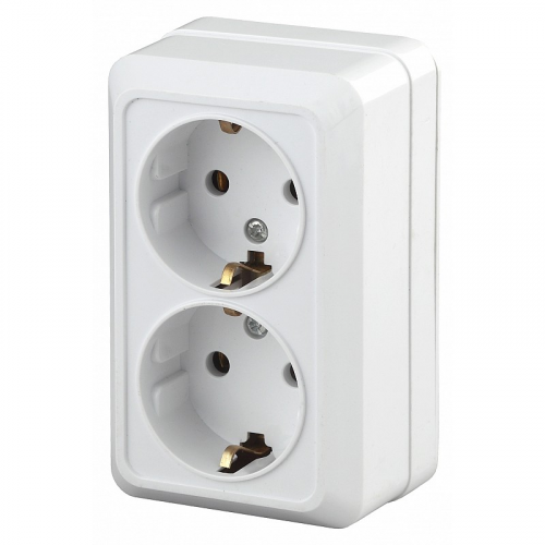 2Э-204-01 Розетка Intro Quadro 2Э-204-01 двойная с заземлением 2х2P+E Schuko, 16А-250В, IP20, ОУ, без монтажной пластины, белый, цена за 1 шт