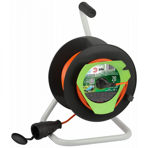 RP-1-2x1-20m Удлинитель силовой ЭРА RP-1-2x1-20m на пластиковой катушке без заземления 1 розетка 20м ПВС 2х1мм2, цена за 1 шт