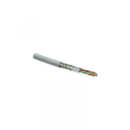 Hyperline SFUTP4-C5E-S24-IN-LSZH-GY-305 (305 м) Кабель витая пара, экранированный SF/UTP, общий экран оплетка и фольга, категория 5e, 4 пары 24 AWG, 4х2х0,51 мм, однопроволочные жилы, LSZH, нг(А)-HF, внутр.-40°C – +75°C, серый, системная гарантия 25 лет, цена за 1 упак