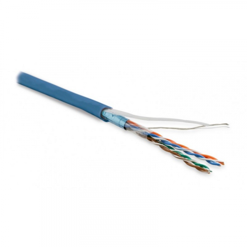 Hyperline FUTP4-C5E-P26-IN-LSZH-BL-100 (100 м) Кабель витая пара, экранированный F/UTP, общий экран фольга, категория 5e, 4 пары 26 AWG, 4х2х0,48 мм, многопроволочные жилы, LSZH, нг(А)-HF, внутренний -40°C – +75°C, синий, цена за 1 упак