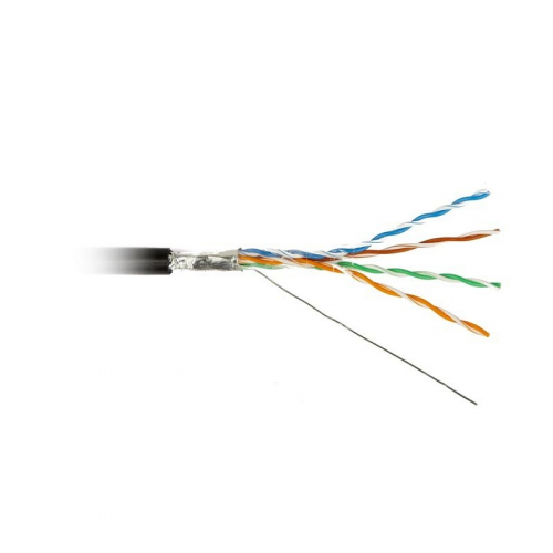 Hyperline FUTP4-C5E-S24-OUT-PE-BK-100 (100 м) Кабель витая пара, экранированный F/UTP, общий экран фольга, категория 5e, 4 пары 24 AWG, 4х2х0,51 мм, однопроволочные жилы, PE, внешний -40°C – +80°C, черный, цена за 1 упак