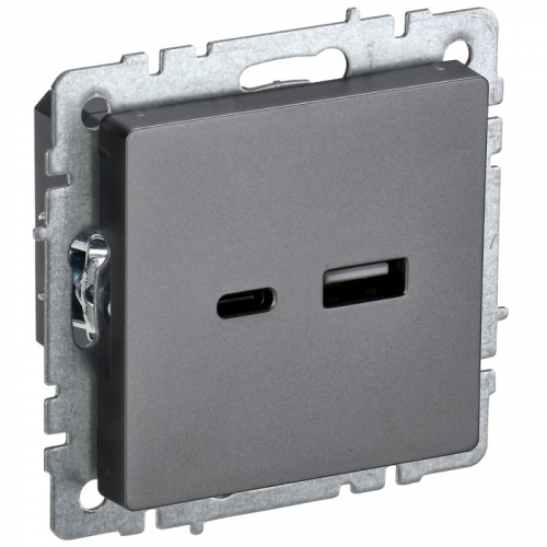 BRITE Розетка USB A+C 18Вт РЮ11-1-БрС сталь IEK, цена за 1 шт