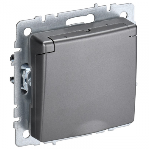 BRITE Розетка 1-местная с заземлением с защитными шторками и крышкой 16А IP44 РСбш10-3-44-БрС сталь IEK, цена за 1 шт