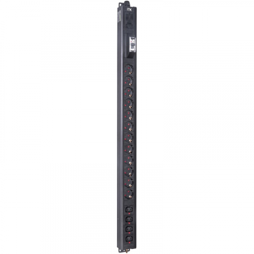 ITK BASE PDU вертикальный PV1111 22U 1 фаза 16А 12 розеток SCHUKO (немецкий стандарт) + 4 розетки C13 кабель 2,6м вилка SCHUKO (немецкий стандарт), цена за 1 шт