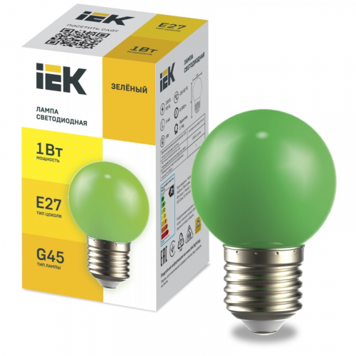 LIGHTING Лампа светодиодная декоративная G45 шар 1Вт 230В зеленый E27 IEK, цена за 1 шт