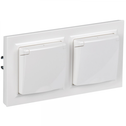 BRITE Комплект 1-местная с заземлением с защитными шторками и крышкой 16А IP44 2 штуки в сборе с двойной рамкой РСбш10-3-44-БрБ белый, цена за 1 шт