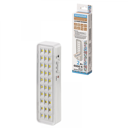 Светильник светодиодный аккумуляторный СБА 30 LED, DC, Li-ion 3,7 В 1 А*ч, 3-5 ч, пластик, Народный, цена за 1 шт