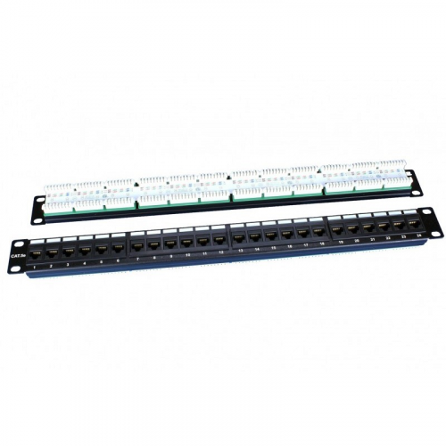 Hyperline PP3-19-24-8P8C-C5E-110D Патч-панель 19", 1U, 24 порта RJ-45, категория 5e, Dual IDC, ROHS, цвет черный, цена за 1 шт