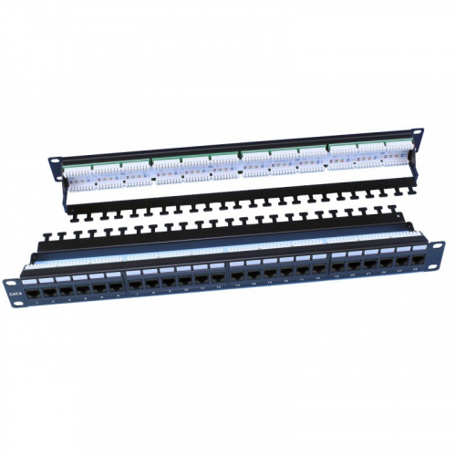 Hyperline PP3-19-24-8P8C-C6-110D Патч-панель 19", 1U, 24 порта RJ-45, категория 6, Dual IDC, ROHS, цвет черный (задний кабельный организатор в комплекте), цена за 1 шт