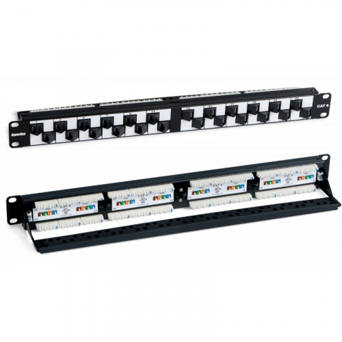 Hyperline PP2A-19-24S-8P8C-C6-110 Патч-панель 19", 1U, с угловыми портами, 24 порта RJ-45, категория 6, Dual IDC, цена за 1 шт