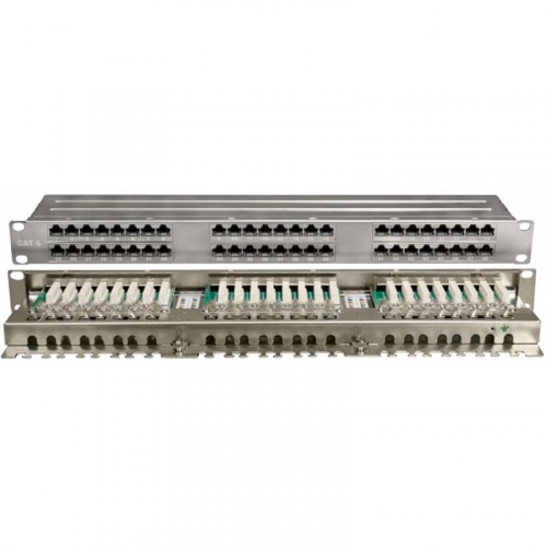 Hyperline PPHD-19-48-8P8C-C6-SH-110D Патч-панель высокой плотности 19", 1U, 48 портов RJ-45, полный экран, категория 6, Dual IDC, цена за 1 шт