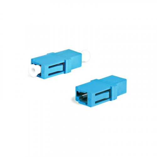 Hyperline FA-P00Z-LC/LC-N/WH-BL Оптический проходной адаптер LC-LC, SM, simplex, корпус пластиковый, синий, белые колпачки, цена за 1 шт