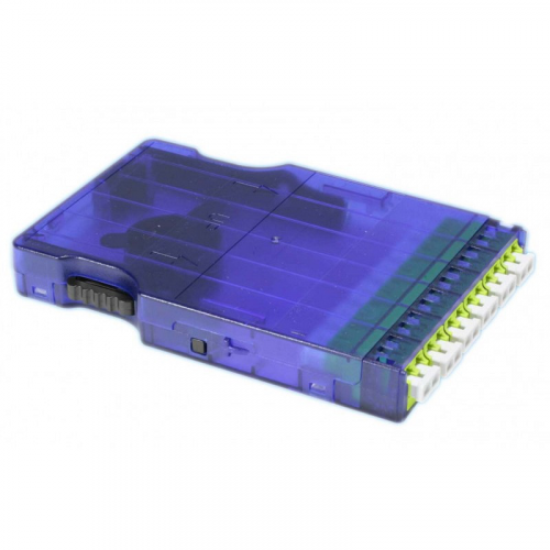 Hyperline PPTR-CSS-1-6xDLC-SM/GN-BL Корпус кассеты для оптических претерминированных решений, 6 дуплексных портов LC/APC, ввод кабеля, возможна установка проходного адаптера MPO, для одномодового кабеля, синий корпус/зеленые порты, цена за 1 шт