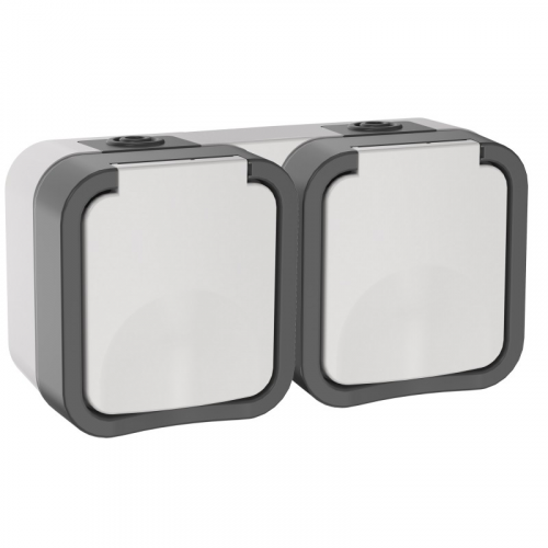 TORS Розетка 2-местная горизонтальная 16А IP55 TS222 серо-белый IEK, цена за 1 шт