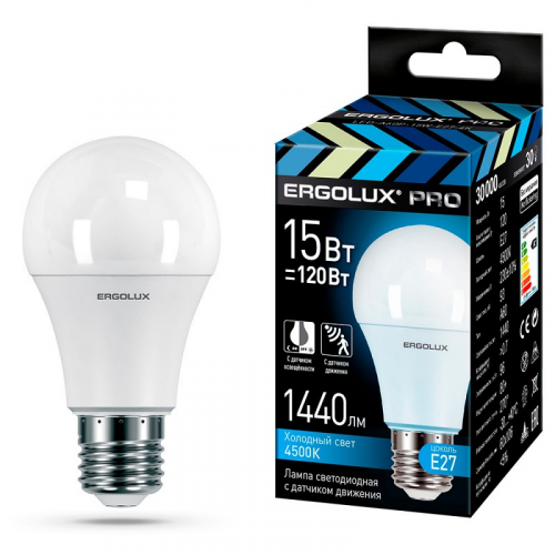 Ergolux LED-A60P-15W-E27-4K PRO (Эл.лампа светодиодная ЛОН 15Вт Е27 4500К 220-240В с датчиками), цена за 1 шт