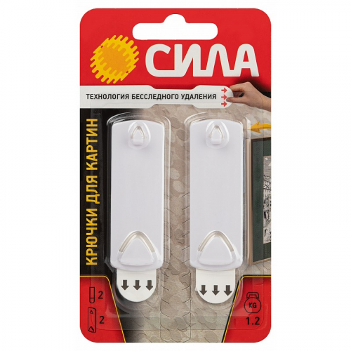 SCH-P120-W2 Крючки СИЛА SCH-P120-W2 для картин с технологией бесследного удаления 2 шт 2 полоски до 1,2 кг белый, цена за 1 шт