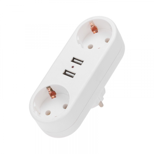 Двойник электрический линейный 16А с/з + 2 USB-порта, 2,4 А, белый REXANT, цена за 1 шт