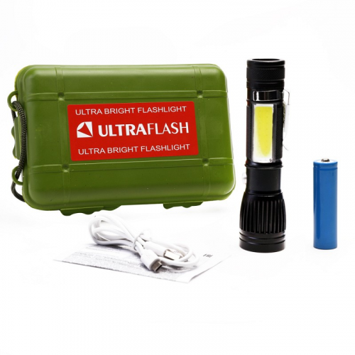 Ultraflash LED5333 (фонарь аккум. 4В, черный, LED+COB, 3 Вт, фокус, 4 реж, Micro-USB, бокс), цена за 1 шт