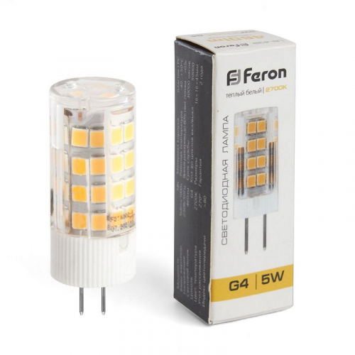 Лампа светодиодная, (5W) 230V G4 2700K JCD, LB-432, цена за 1 шт