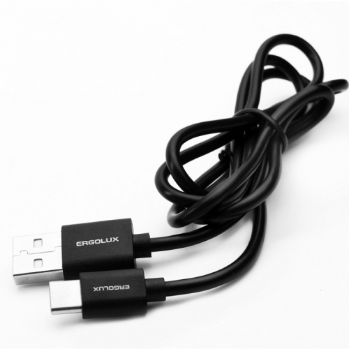 ERGOLUX ELX-CDC02P-C02 ПРОМО (Кабель USB-Type C, 2А, 1м, Черный, Зарядка+Передача данных, Пакет), цена за 1 шт