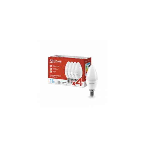 Лампа светодиодная LED-СВЕЧА-VC 4PACK 11Вт 230В Е14 6500К 1050Лм (4шт./упак) IN HOME, цена за 1 шт