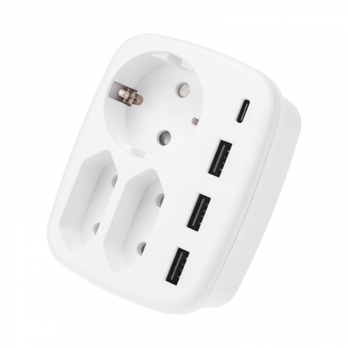 Тройник электрический 16А с/з + 2х2,5А + 3хUSB-A 2,4А + USB Type-C 3А, белый REXANT, цена за 1 шт