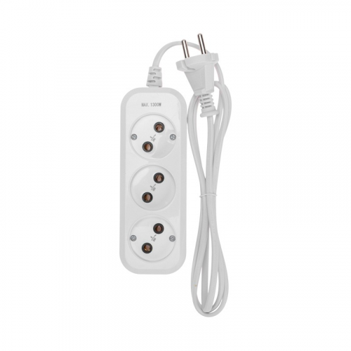 Удлинитель 3 гнезда, 1,5м, 2х0,75мм², б/з, белый PROconnect, цена за 1 шт