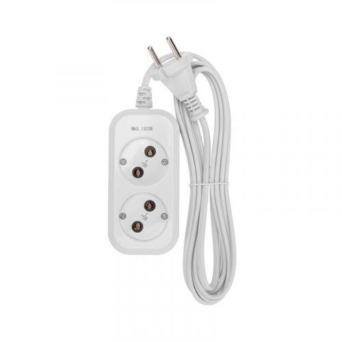 Удлинитель 2 гнезда, 3м, 2х0,75мм², б/з, белый PROconnect, цена за 1 шт