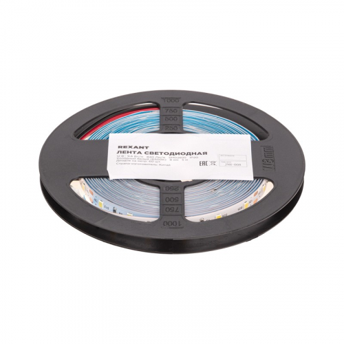 Лента светодиодная 12В, SMD2835, 9,6Вт/м, 60 LED/м, 6500K, 8мм, 5м, IP20 REXANT, цена за 1 шт
