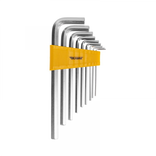 Набор ключей имбусовых HEX KRANZ 2,0-12 мм, CrV, 9 шт., удлиненные, цена за 1 шт