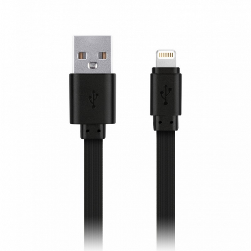 Дата-кабель Smartbuy USB - 8-pin для Apple, плоский, резин, длина 3.0 м, до 2А, черный (iK-530r-2), цена за 1 шт