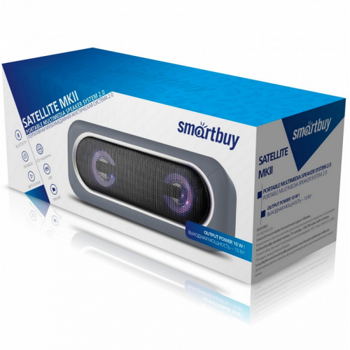 Акустическая система Smartbuy SATELLITE 2 10Вт, Bluetooth, FM, MP3, LED-подсветка, серая(SBS-460)/20, цена за 1 шт