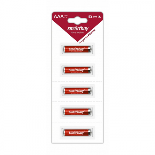 Батарейка алкалиновая Smartbuy LR03/5B strip (60/600) (SBBA-3A05B) (цена за упаковку, 5 шт), цена за 1 упак