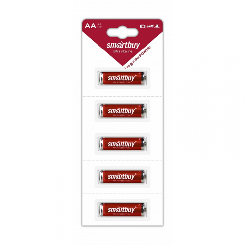 Батарейка алкалиновая Smartbuy LR6/5B strip (60/600) (SBBA-2A05B) (цена за упаковку, 5 шт), цена за 1 упак