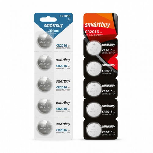 Литиевый элемент питания Smartbuy CR2016/5B (100/4000) (SBBL-2016-5B) (цена за упаковку, 5 шт), цена за 1 упак